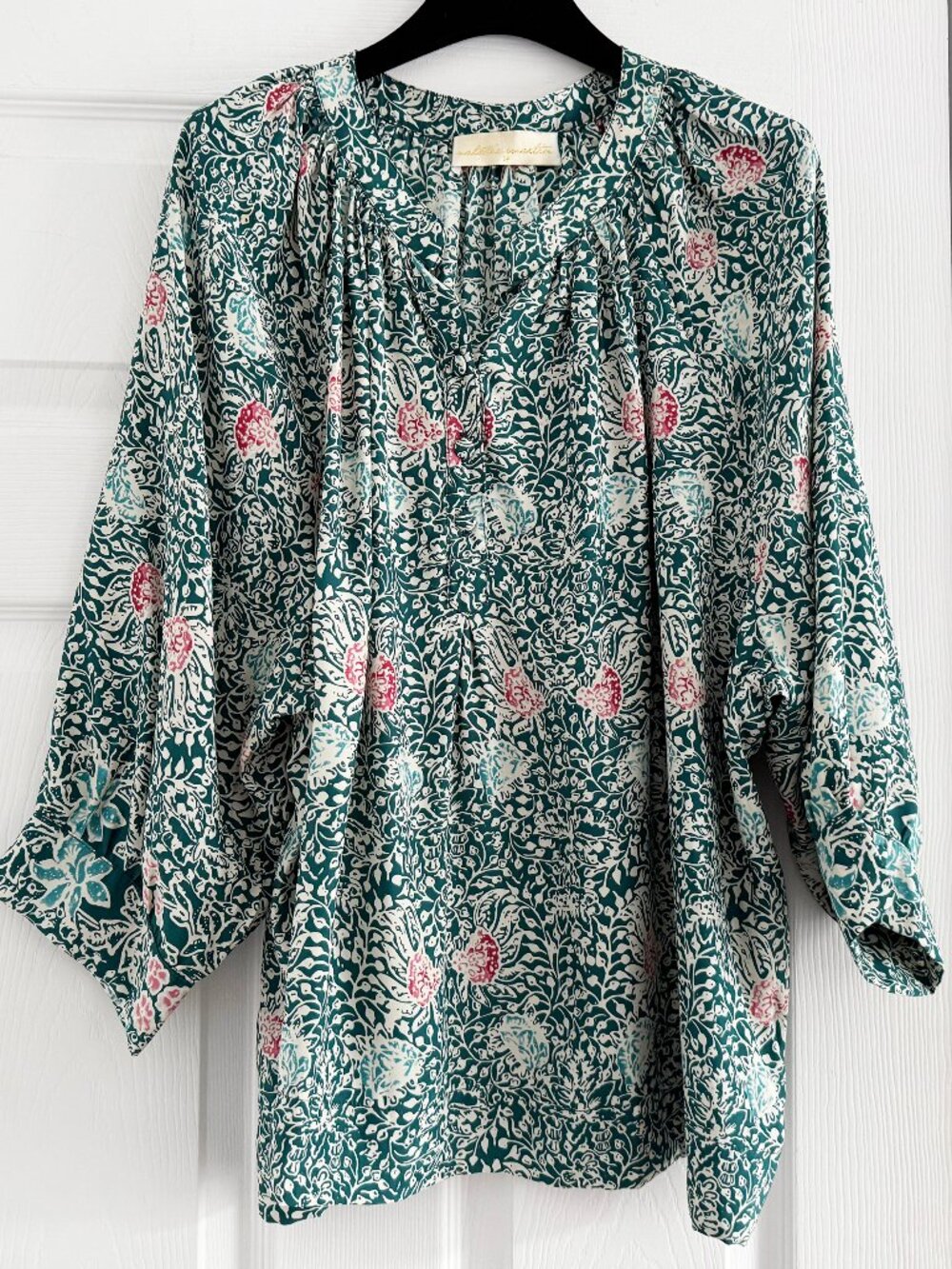 Natalie Martin "Remy" Blouse in Green Floral Print, size Medium